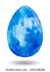 Blue watercolor easter egg on white background. Vector illustration. Spring holiday card. Perfect for greeting card, invitation, postcard, print.