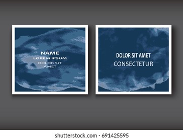 Blue Watercolor explosion shape artistic covers design set. Decorative texture paint fluid colors backgrounds. Trendy template vector illustration for flyer, business card, poster, manual, banner
