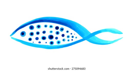 Blue watercolor fish/ Hand drawn vector illustration