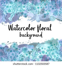 Blue Watercolor floral background