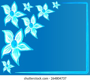 Blue watercolor flower decorative elements text template on blue background