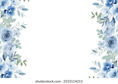 blue watercolor flower frame background