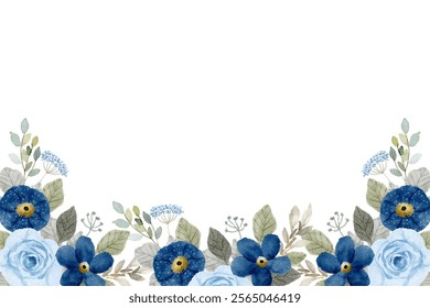 Blue watercolor flower frame background