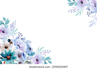Blue watercolor flower frame background border for design.