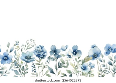 Blue watercolor flower garden background illustration