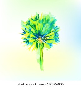 blue watercolor flowers. watercolor dandelion. Vector 