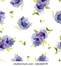 Blue Watercolor Flowers Seamless Pattern