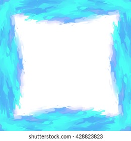 Blue Watercolor Frame with Empty Center. Border Isolated on White Background. Vector Illustration. Aqua Blue Ink Color Frame. Design Element.