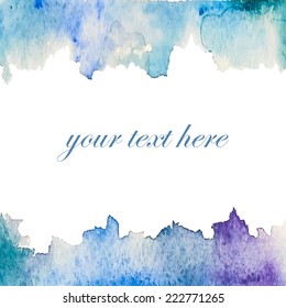 Blue watercolor frame. Hand drawn vector illustration