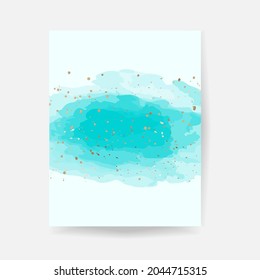 Blue watercolor with gold dust confetti dust. Vector illustration for wedding and birthday invitation