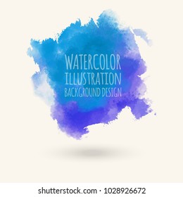 Blue watercolor hand drawn isolated on white background for text design, web. Abstract cold sea color brush paint paper texture illustration element for wallpaper, label. Vector wash spot