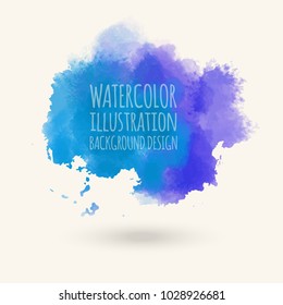 Blue watercolor hand drawn isolated on white background for text design, web. Abstract cold sea color brush paint paper texture illustration element for wallpaper, label. Vector wash spot