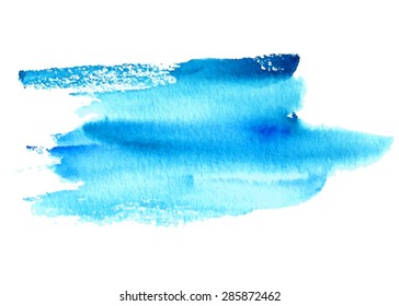 Blue watercolor hand drawn isolated paper texture strokes on white background. Wet brush painted smudges abstract vector striped illustration. Design water element for banner, print, template, web 