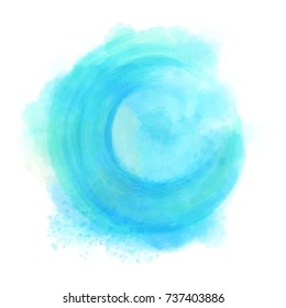 Blue watercolor hand drawn isolated wash spot on white background for text design, web. Abstract cold color brush paint paper grain texture. Sample element for wallpaper, label. Vector illustration.