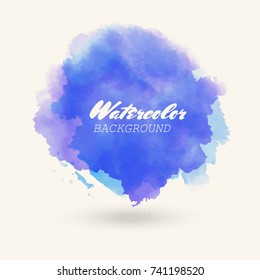 Blue watercolor hand drawn isolated wash spot on white background for text design, web. Abstract cold color brush paint paper grain texture. Sample element for wallpaper, label. Vector illustration.