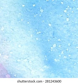 Blue watercolor hand drawn paper grain texture. Wet brush painted stains abstract vector illustration. Winter snow background. Design artistic card for banner, template, wallpaper, print, decoration