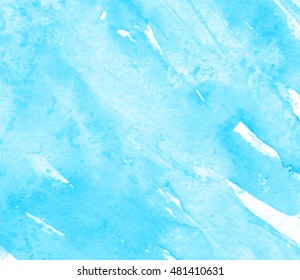 Blue watercolor hand drawn paper texture splatter vector card for text design, wallpaper. Abstract water color stylized winter backdrop