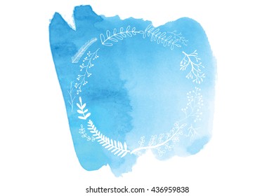 Blue Watercolor hand painted banner with herbs and spices. The perfect design for greeting card, menus, kitchen decor, cosmetics, natural and organic products. Banner with space for text