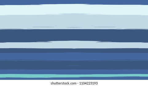 Blue Watercolor Horizontal Seamless Sailor Stripes. Geometric Abstract Summer Maritime Texture Prints. Hand Painted Male or Female T-Shirt Autumn Banner Pattern. Blue Long Watercolor Sailor Stripes