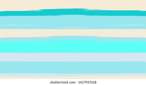 Blue Watercolor Horizontal Seamless Sailor Stripes. Geometric Simple Retro Graffiti Maritime Texture. Hand Painted Male or Female T-Shirt Winter Pattern Design. Blue Waves Watercolor Sailor Stripes
