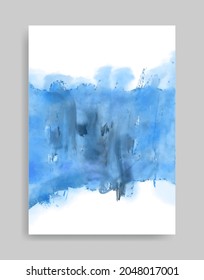 blue watercolor ink background. Abstract illustration in minimalist style for poster, book cover, flyer, brochure, logo.