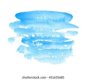 Blue watercolor ink hand drawn wave line paper texture isolated stain on white background for design, banner. Abstract water color wet brush paint stroke splash art vector element for card, template