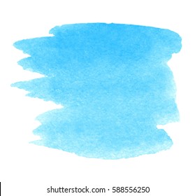 Blue watercolor isolated brush paint vector stain on white background for text design, web. Aquarelle cold color hand drawn paper texture illustration element for wallpaper, print, blank