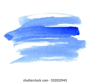 Blue watercolor isolated stain on white background. Wash abstract artistic illustration. Wet brush painted paper texture. Design smear element for decoration, web, scrapbook, print, stencil