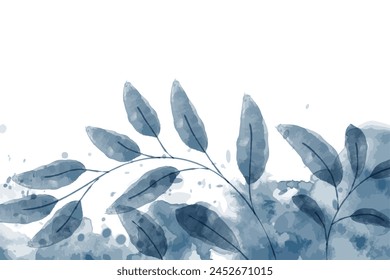 Blue watercolor leaf background vector aesthetic winter season