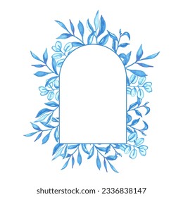 Blue watercolor leaves frame for card or invite. Light blue vector illusration with exotic greenery 