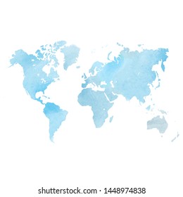 Blue watercolor map of World. Vector illustration.