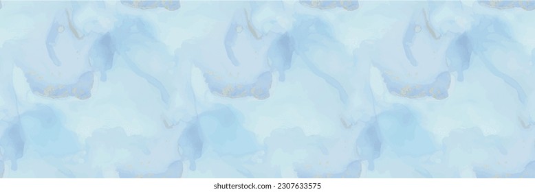 Blue Watercolor Marble. Light Seamless Watercolor. Golden Vector Ink Canvas. Foil Marble Background. Gold Abstract Watercolor. Metal Alcohol Ink Pattern. Gold Ink Paint. Modern Seamless Art Template