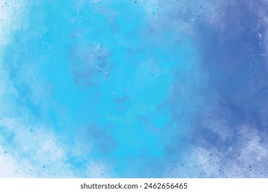 Blue watercolor paint backgrounds. Colorful ink water color bleed, fringe, vibrant distressed grunge texture. Abstract light blue powder splatted sky and clouds. Powder explosion on white dust explode