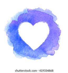 Blue Watercolor Painted Heart Shape Vector Frame