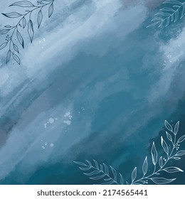 Blue watercolor painting leaves background