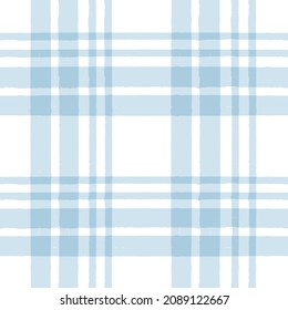 Blue watercolor plaid pattern. stripes, Gingham seamless tartan texture, spring picnic table cloth, plaid. vector checkered summer paint brush strokes.