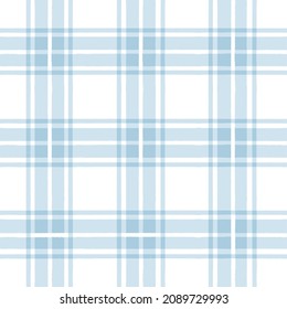 Blue watercolor plaid pattern. stripes, Gingham seamless tartan texture, spring picnic table cloth, plaid. vector checkered summer paint brush strokes.