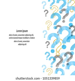 Blue watercolor question mark vector background with place for text.