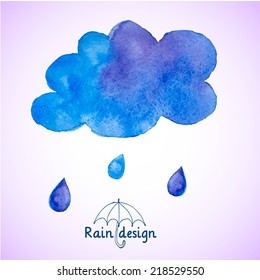 Blue watercolor rainy cloud made in vector