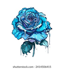 Blue watercolor rose. Isolated vector flower, designer blank, logo, icon