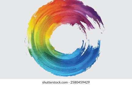 Blue watercolor round frame isolated on white background. Dynamic circle brush stroke. Vector illustration for stickers, banners, cards, advertisement.