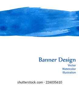 Blue watercolor sea wave banner element for web. Vector illustration.