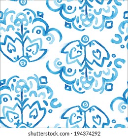 Blue watercolor seamless vector pattern