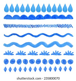 blue watercolor set of elements