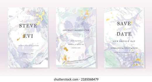 Blue Watercolor Set Vector Background. Flower Wedding Abstract Design. Gold Luxury Spray on Watercolor Marble Texture. Pastel Cold Tones Minimal Style. Art For Prints and Invitations Cards.