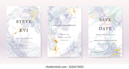 Blue Watercolor Set Vector Background. Flower Wedding Abstract Design. Gold Luxury Spray on Watercolor Marble Texture. Pastel Cold Tones Minimal Style. Art For Prints and Invitations Cards.