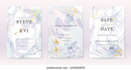 Fondo vectorial del conjunto de acuarelas azules. Diseño Resumen de Bodas de Flores. Spray de lujo de oro sobre textura de mármol acuarela. Estilo Mínimo De Los Tonos Fríos Pastel. Arte para impresiones y tarjetas de invitación.