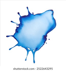 Blue watercolor shape, stain, blob. Hand drawn watercolor abstract splash