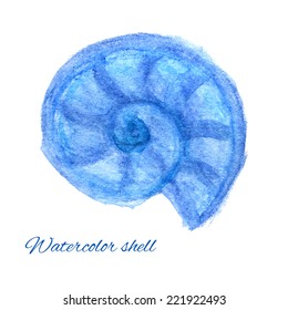 Blue watercolor shell isolated on white. Vector illustration.