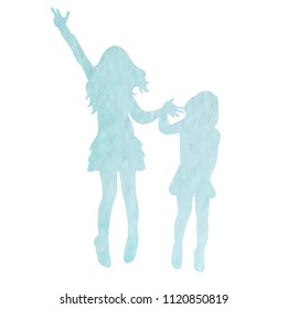 blue watercolor silhouette children